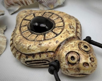 Pendentif précolombien Taino Stone Tortoise Effigy, longévité, persévérance, fermeté, protection, Onyx Stone, mise à la terre, tortue, Arawak