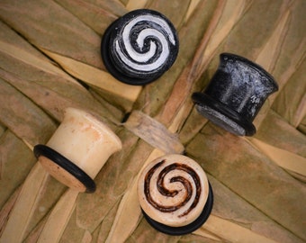 Taino Resin Plug Earrings, Spiral Water Glyph, Cosmic Energy