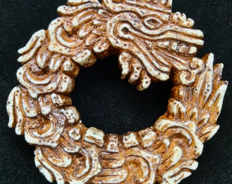 Quetzalcoatl Resin Pendant, Aztec Feathered Serpent Ouroboros Necklace