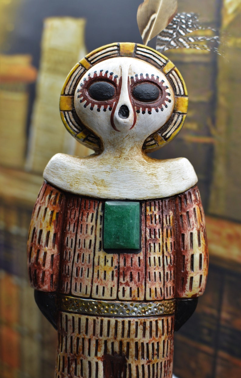 Wandjina Figurine, Creation Spirit, Rain God, Ancient Alien, UFO, Dream Time, Kimberley Australia, desktop figurine, Crystal inlay, Original image 2