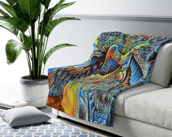 Living Beings, Anunnaki, Sherpa Fleece Blanket based on the famous painting (Living Beings) by Victor Rosario