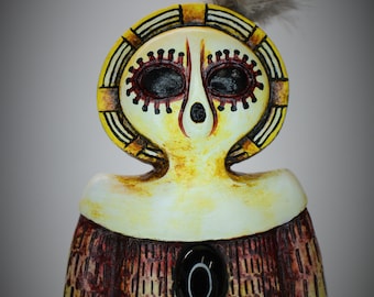 Wandjina Figurine, Creation Spirit, Rain God, Ancient Alien, UFO, Dream Time, Kimberley Australia, desktop figurine, Crystal inlay, Original