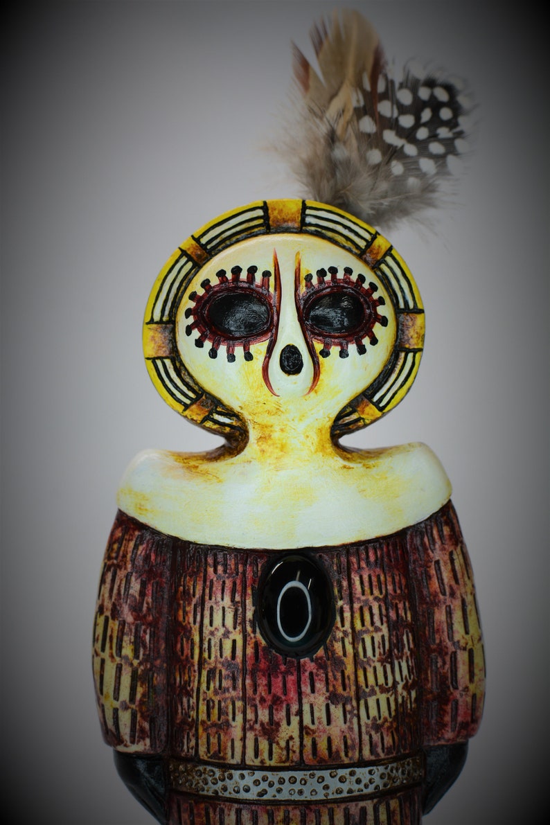 Wandjina Figurine, Creation Spirit, Rain God, Ancient Alien, UFO, Dream Time, Kimberley Australia, desktop figurine, Crystal inlay, Original image 1