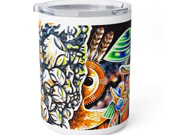 Ojuelos Stone, Wandjina, UFO, Ancient Alien, owl, Insulated Coffee Mug, 10oz
