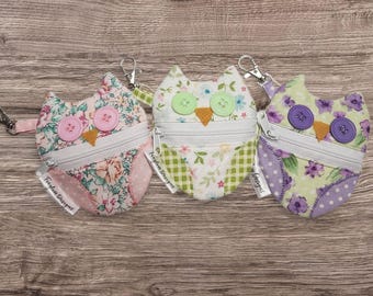 Owl Keychain Coin Purse |  Coin Pouch | Cartoonish Owl | Patchwork | Zipper Pouch | Owl Lovers | Floral | Cottagecore | Shabby Chic