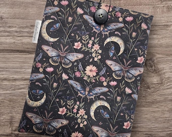 Moth Quilted Book Sleeve | Book Cover | Kindle Sleeve Cover | Celestial Moth Design | Moon Moth | Witchy Accessories | Bookish Gift