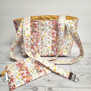 Patchwork Quilted Floral Bag Set | Cute Tote Set | Shoulder Purse | Country Chic | Wristlet | Keychain Bag | Long Strap Purse | Cottagecore