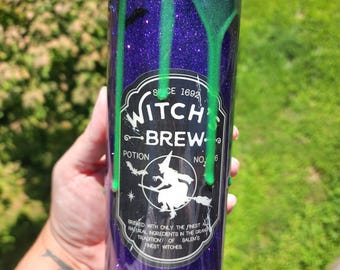Witch's brew purple glitter tumbler | Ready to ship | 20 oz- custom tumbler | green drip tumbler | bats tumbler | Halloween tumbler