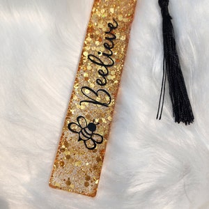 Believe bookmark | gold bee bookmark | beelieve bookmark | bee bookmark | glitter bookmark