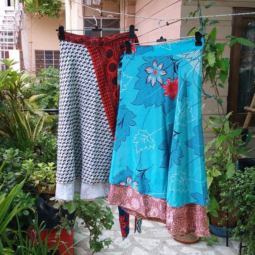 100 Ways to Wear a Magic Wrap Skirts Double Layers Stylish Skirts for Women Recycled Sari Wrap