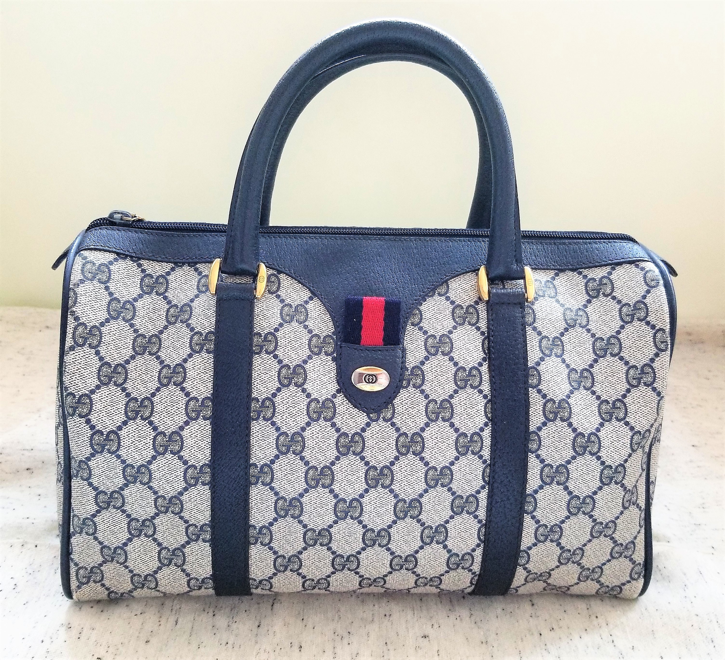 Vintage Gucci Navy Boston Bag/monogram/ophidia/sherry 