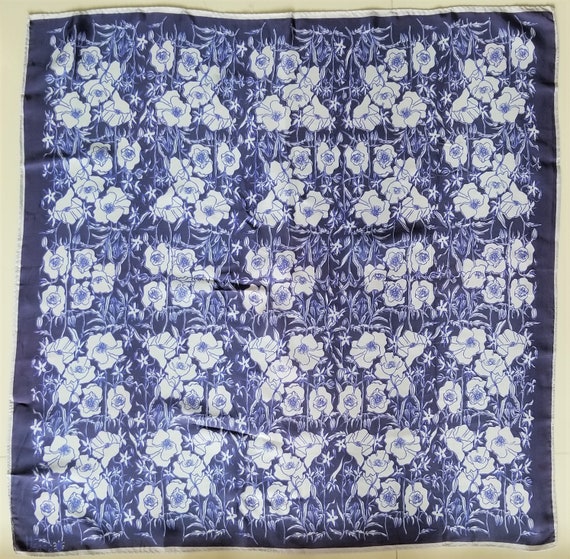 Vintage Vera Neumann Navy Floral Square Scarf