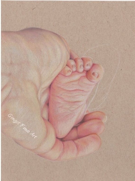 Dessin Pied De Bebe Avec Des Crayons De Couleur Dartiste Sur Etsy France