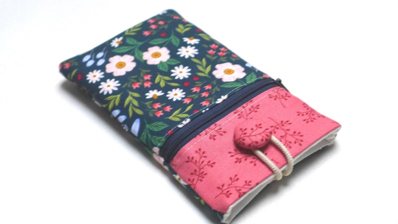 Handytasche mit Reißverschlussfach Blumen blau bunt Geschenk Bild 2