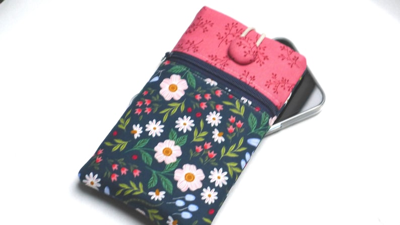 Handytasche mit Reißverschlussfach Blumen blau bunt Geschenk Bild 1