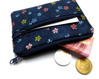 Kleines Portemonnaie Geldbörse Blau Bunt kleine Blumen