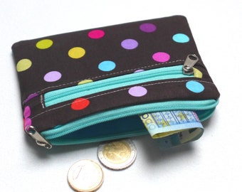 Kleines Portemonnaie Geldbörse Braun mit bunten Punkten Geschenk