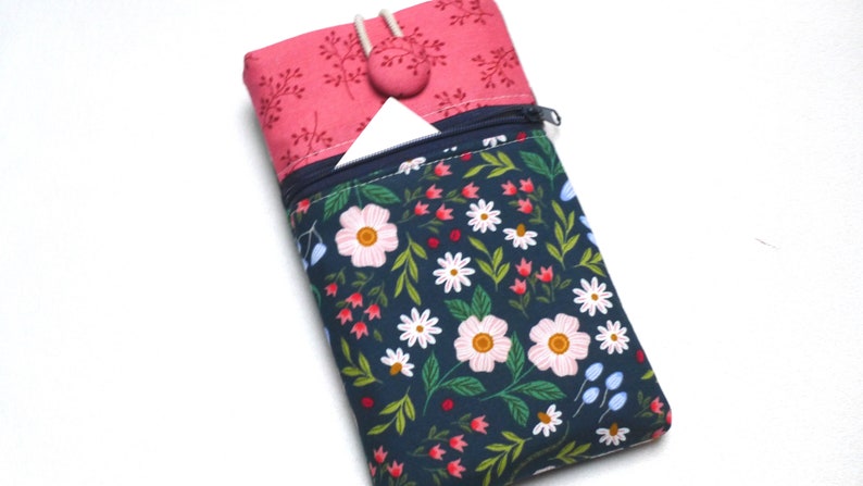 Handytasche mit Reißverschlussfach Blumen blau bunt Geschenk Bild 4