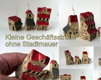 Ceramic miniature street, 3 miniature houses art ceramic housewarming gift, collectibles home decoration tiny house fairy house town of Saalfeld