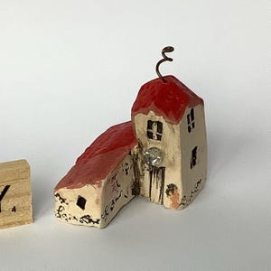 Miniature ceramic with bell tower small chapel collector&#39;s item tiny house miniature house ceramic house clay house ceramic sculpture house pottery