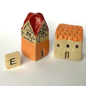 2 Miniature Ceramic Half-Timbered Houses Collectible Tiny House Sculpture Railway Ceramic House Ceramic Sculpture House Pottery Mini House Pottery