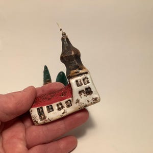 Miniature ceramic with bell tower small chapel collector&#39;s item tiny house miniature house ceramic house clay house ceramic sculpture house pottery