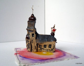 Miniature church, small chapel, ceramic chapel parish consecration collectible tiny house miniature house church service church city of Saalfeld