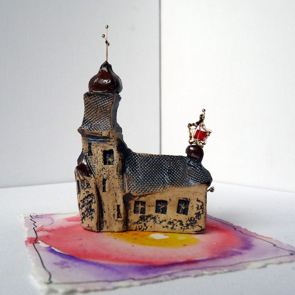 Miniature church, small chapel, ceramic chapel parish consecration collectible tiny house miniature house church service church city of Saalfeld