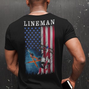 American Lineman T-Shirt, Lineman Gifts, USA Flag Lineman Tee, Power Lineman Shirt, Lineman Gift Idea, Power Lineman, Trade Gifts, Union