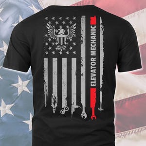 American Elevator Mechanic T-Shirt, US Flag Elevator Mechanic Shirt, Gift For Elevator Mechanic, Elevator Mechanic Shirt, @flagtool-elevator T-shirt Black
