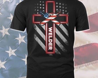 Welder Shirt American Welder Gift T Shirt with Cross Welder T-shirt for Welder USA Flag Shirt #flagcross-welder