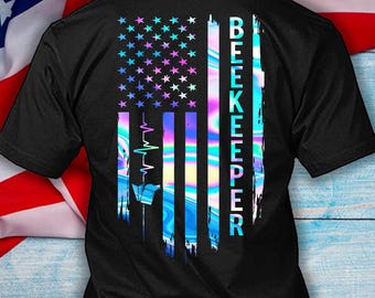 American Beekeeper T-Shirt: USA Flag Heartbeat Graphic