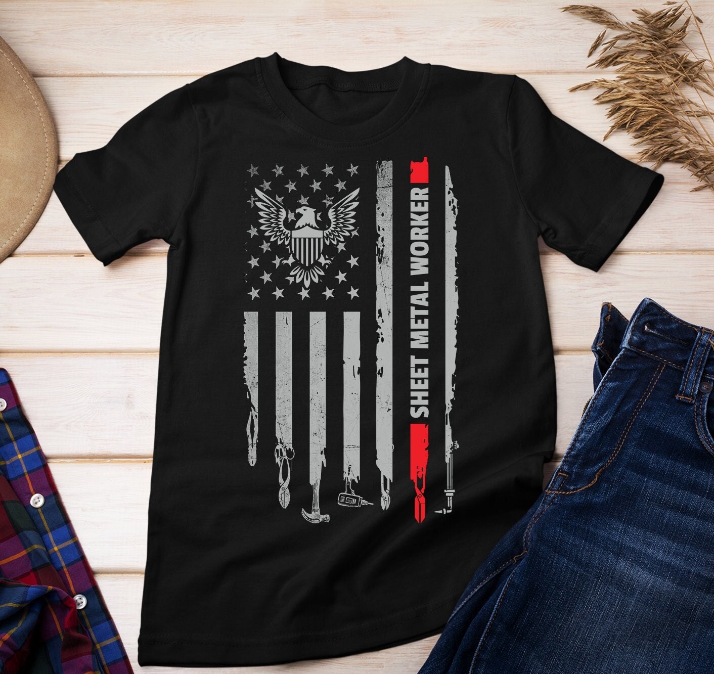 American Sheet Metal Worker T-shirt, US Flag Sheet Metal Worker Shirt ...
