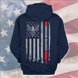 American Elevator Mechanic T-Shirt, US Flag Elevator Mechanic Shirt, Gift For Elevator Mechanic, Elevator Mechanic Shirt, @flagtool-elevator Hoodie Navy