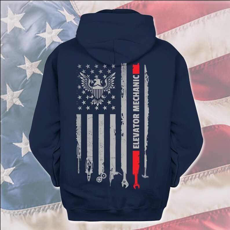 American Elevator Mechanic T-Shirt, US Flag Elevator Mechanic Shirt, Gift For Elevator Mechanic, Elevator Mechanic Shirt, @flagtool-elevator Hoodie Navy