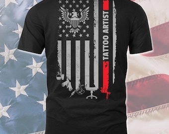 Tätowierer amerikanische Flagge Shirt - Tätowierer Geschenk - Tätowierer T-Shirt, Hoodie, langärmliges T-Shirt #flagtool-tattooartist