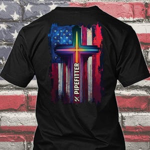 Camiseta de instalador de tuberías, camiseta de regalo de instalador de tuberías estadounidense con cruz, camiseta de instalador de tuberías para instalador de tuberías, camiseta con bandera de EE. UU. #flagcross7-pipefitter