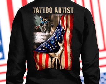 Tätowierer Shirt Amerikanischer Tätowierer Geschenk für Tätowierer Hoodie USA Flagge Design #flaghand-tattooartist