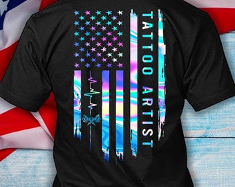 Tätowierer Shirt amerikanischer Tätowierer Geschenk stolzer Tätowierer Shirt USA Shirt für Tättowierer #flagheart1-tattooartist