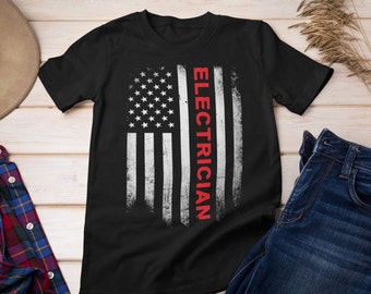 Elektriker US Flagge T-Shirt, Elektriker Shirt mit amerikanische Flagge, cooles Elektriker Shirt #Flagname-Elektriker