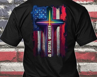 Camiseta de funcionário dos correios, camiseta de presente com cruz, camiseta patriótica de funcionário dos correios americano #flagcross7-postalworker