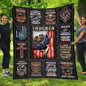 Trucker Blanket Trucker Gift Throw Blanket with Collage Blanket for Male Trucker Gift for Him #collageM-trucker