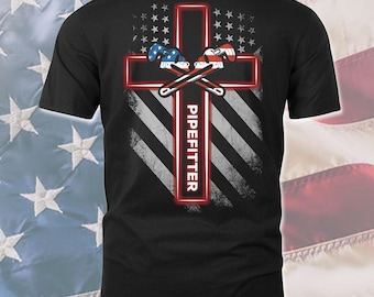 Camiseta de instalador de tuberías, camiseta de regalo de instalador de tuberías estadounidense con cruz, camiseta de instalador de tuberías para instalador de tuberías, camiseta con bandera de EE. UU. #flagcross-pipefitter