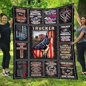 Trucker Blanket Trucker Gift Throw Blanket with Collage Blanket for Female Trucker Gift for Her #collageF-trucker