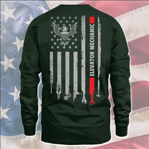 American Elevator Mechanic T-Shirt, US Flag Elevator Mechanic Shirt, Gift For Elevator Mechanic, Elevator Mechanic Shirt, @flagtool-elevator Longsleeve F Green