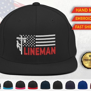 American Lineman Snapback Hat, Lineman Gift, US Flag Lineman Cap, Personalized Lineman Hat,