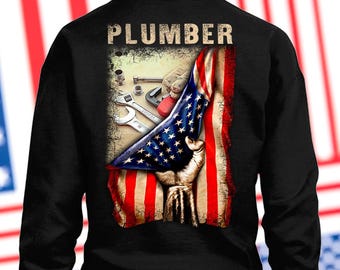 Plumber Shirt American Plumber Gift for Plumber Hoodie with USA Flag Design Proud Plumber T-shirt #flaghand-plumber