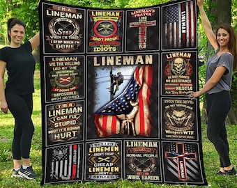 Lineman Throw Blanket, American Lineman Blanket, Gift For Lineman, Patriotic Lineman Blanket, Personalized Lineman Blanket #collageM-Lineman