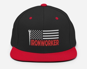 Ironworker Snapback Hat, Ironworker Awesome cap, USA Flag Ironworker Hat, Spud Wrench, Union Ironworker #flagcap1-ironworker