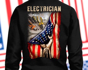 Elektriker Shirt Amerikanischer Elektriker Geschenk für Elektriker Hoodie mit USA Flagge Design Stolzer Elektriker T-Shirt #flaghand-elektriker